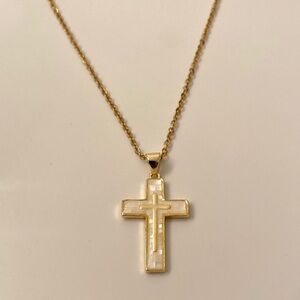 Golden Stainless Steel Shell Cross Pendant Necklace